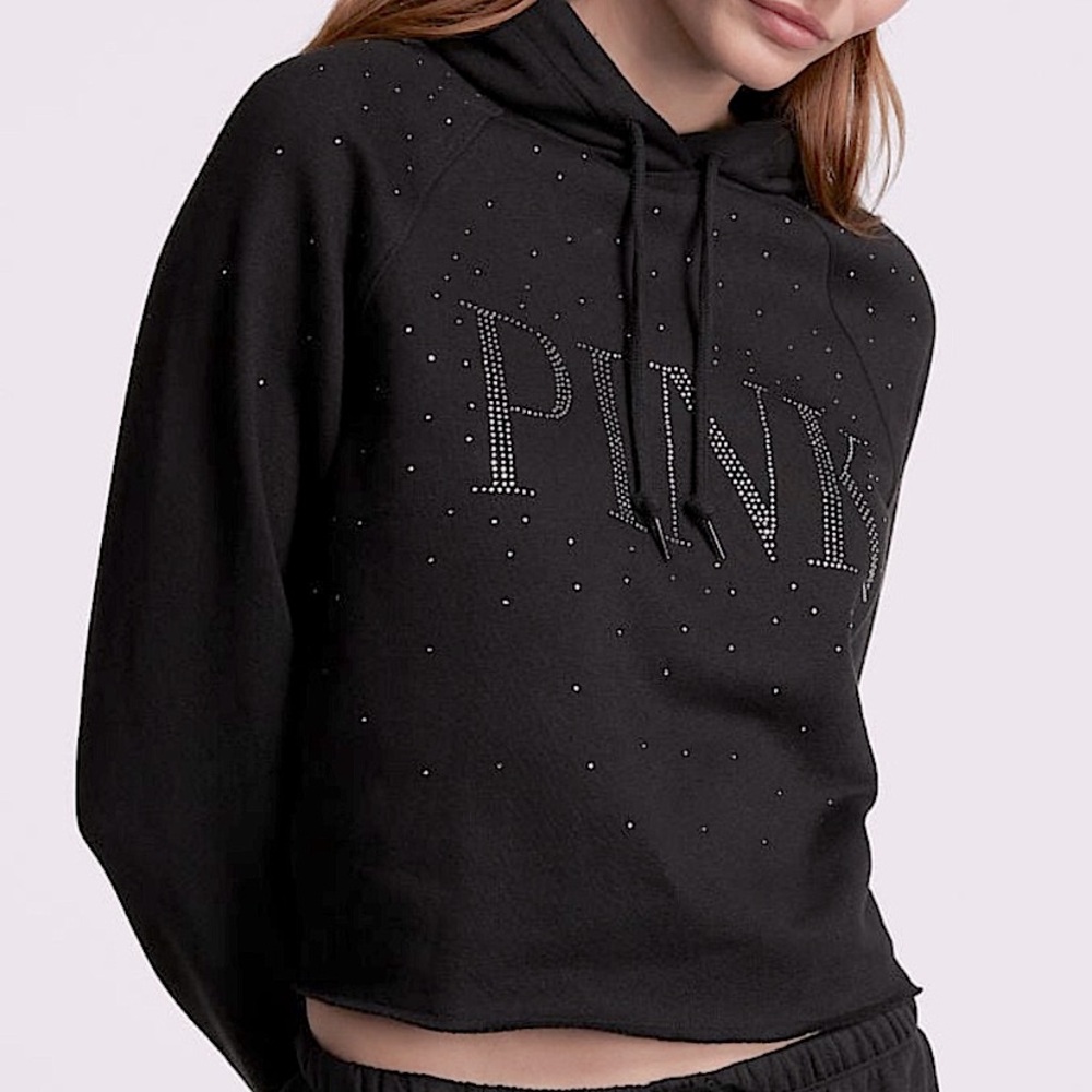 PINK for VS Black Hoodie with Silver Rhinestones•Size XL